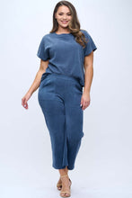 Load image into Gallery viewer, Yelete Corduroy Short Sleeve Top Cropped Pant Set in Denim

