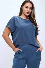 Load image into Gallery viewer, Yelete Corduroy Short Sleeve Top Cropped Pant Set in Denim
