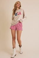 Gilli American Flag USA Chenille Patched Sweatshirt in Taupe