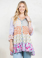 Young Threads Mixed Print Patchwork Top in Ivory