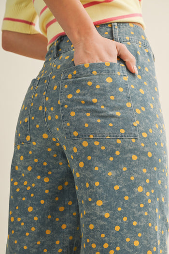 LovLov Whimsical Contemporary Speckled Pattern Pants in Denim Blue