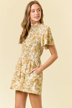 Load image into Gallery viewer, Doe &amp; Rae Textured Floral Print Romper in Lemon/Sage
