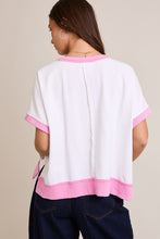 Load image into Gallery viewer, Le Lis Boxy Terry Knit Top with Chenille and Rhinestone USA Patches in White-Light Pink
