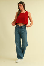 Load image into Gallery viewer, Cloud Ten CROPPED Ribbed Open Back Top with Contrasting Bow Tie Closure in Crimson
