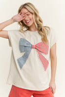 J.Her Mineral Washed Americana Bow Patched Top in Natural