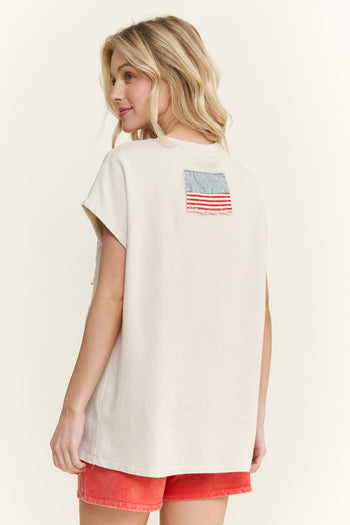 J.Her Mineral Washed Americana Bow Patched Top in Natural