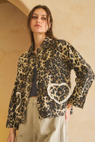 Oddi Denim Jacket with Heart Pockets in Washed Leopard