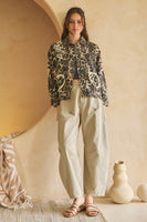 Oddi Denim Jacket with Heart Pockets in Washed Leopard