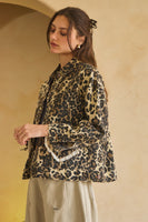Oddi Denim Jacket with Heart Pockets in Washed Leopard