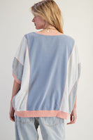 Easel OVERSIZED Terry Knit Color Block Top in Denim Grey
