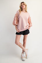Load image into Gallery viewer, Easel Terry Knit Top with Organza Bubble Sleeves in Vintage Rose

