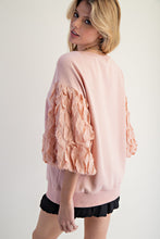 Load image into Gallery viewer, Easel Terry Knit Top with Organza Bubble Sleeves in Vintage Rose
