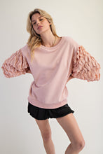 Load image into Gallery viewer, Easel Terry Knit Top with Organza Bubble Sleeves in Vintage Rose
