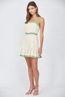 FATE Contrasting Color Tweed FITTED Mini Dress in Cream/Green