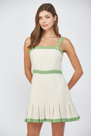 FATE Contrasting Color Tweed FITTED Mini Dress in Cream/Green
