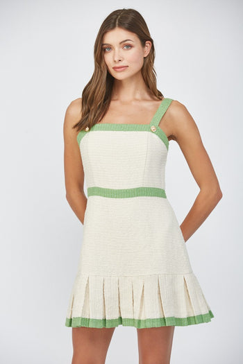 FATE Contrasting Color Tweed FITTED Mini Dress in Cream/Green