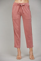 FATE Solid Color Pants with Satin Stripe Trim in Wood Rose