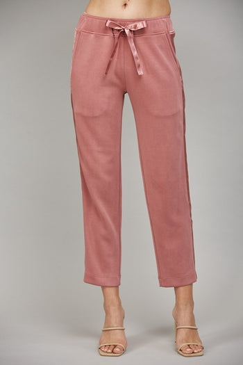 FATE Solid Color Pants with Satin Stripe Trim in Wood Rose