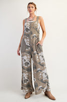 Easel Camouflage Print Thermal Knit Jumpsuit in Ecru Olive
