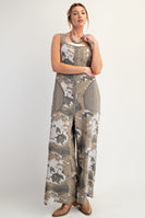 Easel Camouflage Print Thermal Knit Jumpsuit in Ecru Olive