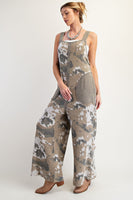 Easel Camouflage Print Thermal Knit Jumpsuit in Ecru Olive