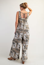Load image into Gallery viewer, Easel Camouflage Print Thermal Knit Jumpsuit in Ecru Olive
