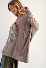 Load image into Gallery viewer, Easel OVERSIZED Melangie Dolman Top with Peace Sign Patch in Mushroom
