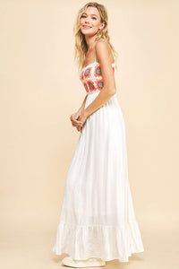 Davi & Dani Crochet Bodice Maxi Dress in White