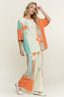 J.Her Striped Flower Patched Mineral Washed Top in Orange/Mint