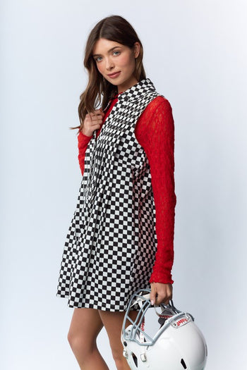 RARERAW Checkmate Pinktucked Romper in Black/White