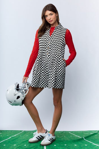 RARERAW Checkmate Pinktucked Romper in Black/White