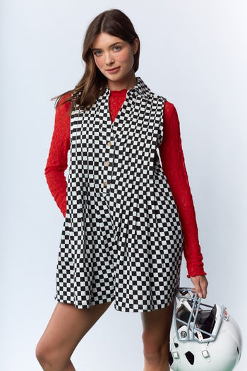 RARERAW Checkmate Pinktucked Romper in Black/White