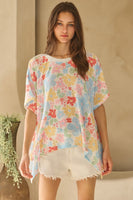 Oddi Floral Print Hacci Knit Top in White