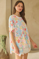 Oddi Floral Print Hacci Knit Top in White