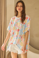 Oddi Floral Print Hacci Knit Top in White