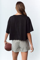 RARERAW Boxy CROP Top with TOUCH DOWN Patched in Black