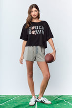 Load image into Gallery viewer, RARERAW Boxy CROP Top with TOUCH DOWN Patched in Black
