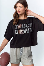 Load image into Gallery viewer, RARERAW Boxy CROP Top with TOUCH DOWN Patched in Black
