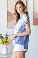 7th Ray Mixed Patchwork Top in Denim Blue