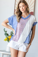 7th Ray Mixed Patchwork Top in Denim Blue