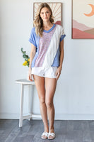 7th Ray Mixed Patchwork Top in Denim Blue