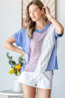 7th Ray Mixed Patchwork Top in Denim Blue