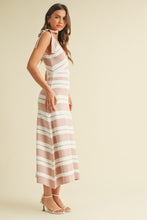 Load image into Gallery viewer, Klesis Striped Sweater Midi Dress with Shoulder Ties in Mauve/Off White
