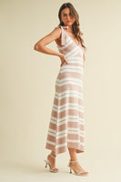 Klesis Striped Sweater Midi Dress with Shoulder Ties in Mauve/Off White