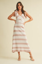 Load image into Gallery viewer, Klesis Striped Sweater Midi Dress with Shoulder Ties in Mauve/Off White
