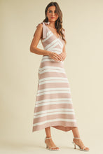 Load image into Gallery viewer, Klesis Striped Sweater Midi Dress with Shoulder Ties in Mauve/Off White
