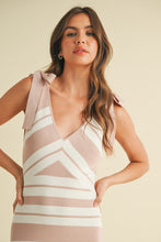 Load image into Gallery viewer, Klesis Striped Sweater Midi Dress with Shoulder Ties in Mauve/Off White
