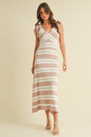 Klesis Striped Sweater Midi Dress with Shoulder Ties in Mauve/Off White