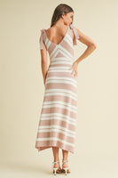 Klesis Striped Sweater Midi Dress with Shoulder Ties in Mauve/Off White