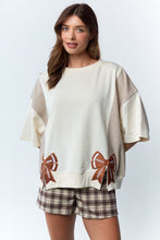 Load image into Gallery viewer, RARERAW Solid and Stripe Top with Embroidered Football Bow Patches in Ivory
